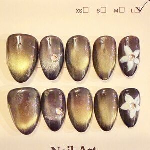 Olive green cateye hand made press on nails